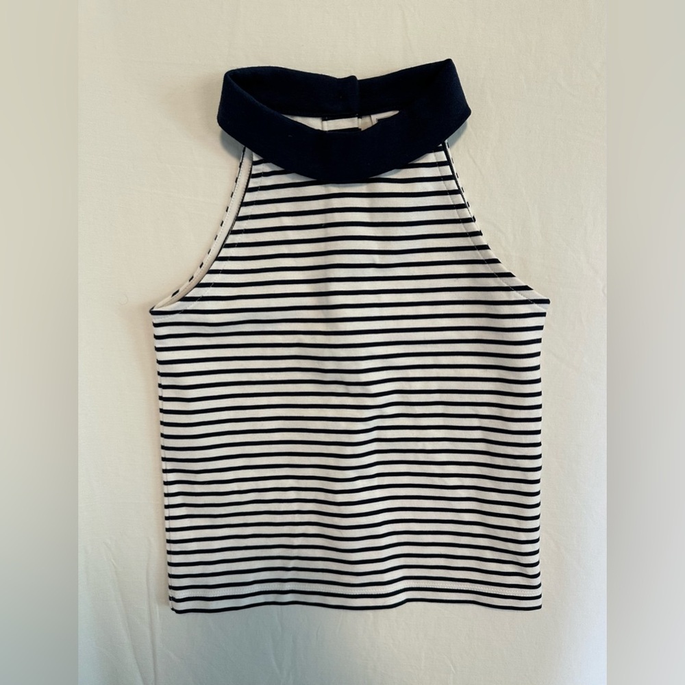 Janie & Jack - Navy & white STRIPED PONTE TOP w/ gold buttons - 4T